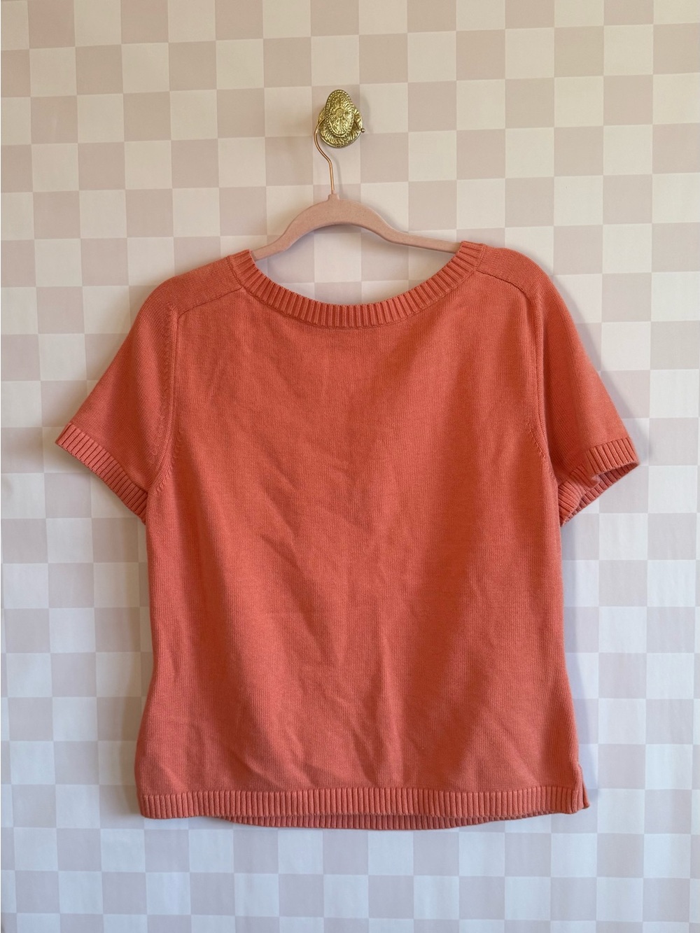 🧶🦊🍄🍁🍂🌻🌞 
Talbots Short-Sleeve Scoop Neck Sweater in Coral